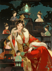 jimeng-2026-03-15-6178-插画、古风插画、电影感、故事感、 根据小说的权谋+女频+穿越+反套路喜剧风格，…