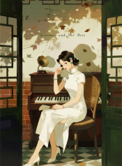 jimeng-2026-03-30-5926-插画、漫画感插画、电影感、故事感、 民国风_旗袍_留声机_钢琴_折扇_中西合璧_…