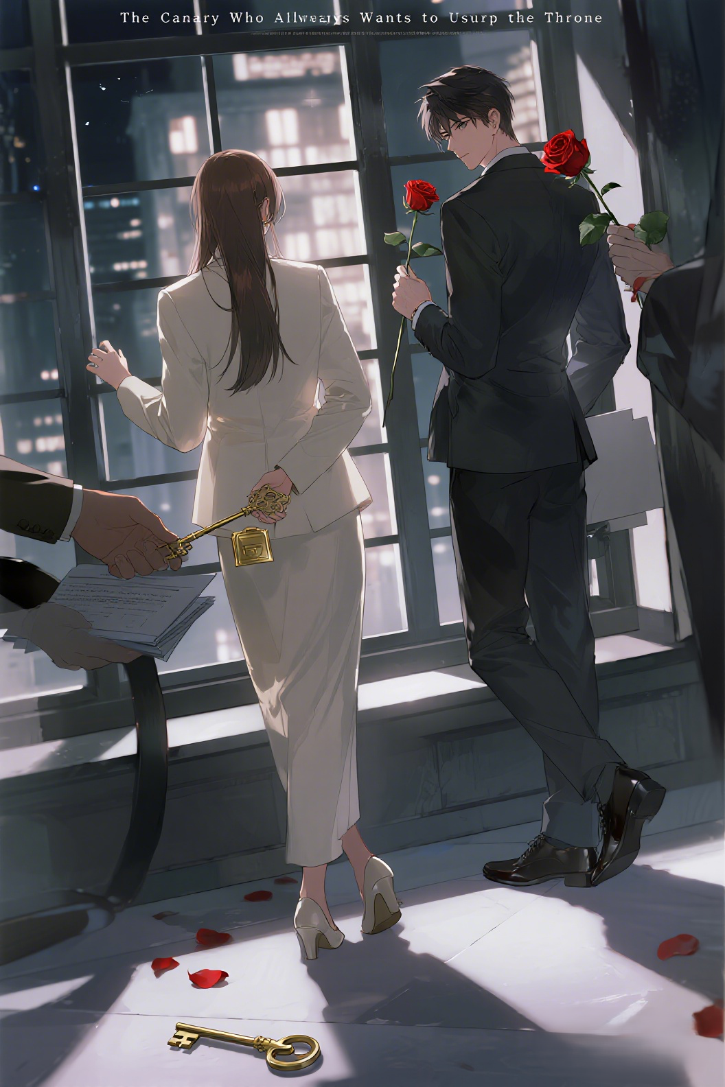 jimeng-2026-04-03-7993-插画、日漫插画、电影感、故事感、氛围感 窗前，男女主角处于一种微妙的对峙与交织之…