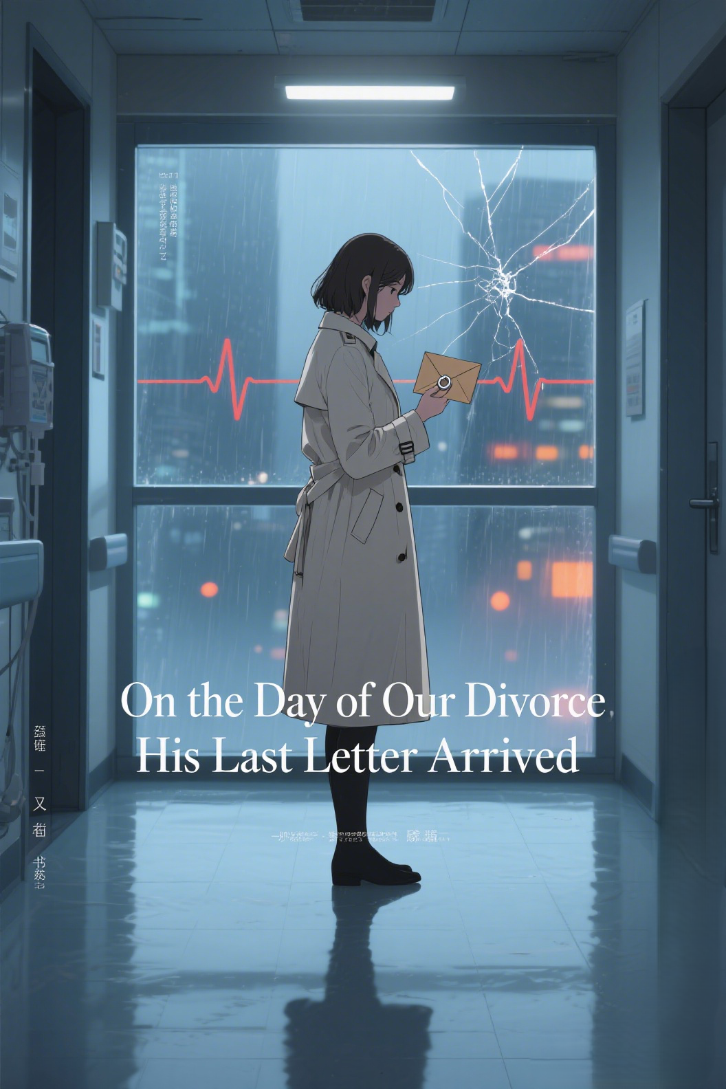 jimeng-2026-04-03-1562-插画、日漫插画、电影感、故事感、氛围感 小说封面设计，现代都市情感，医疗背景，悲…
