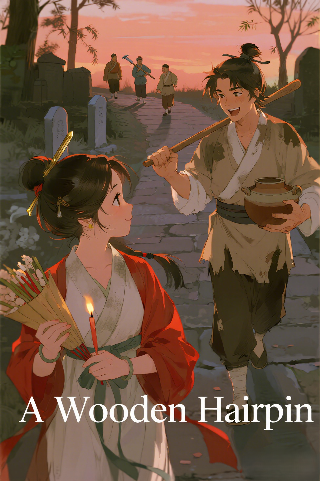 jimeng-2026-04-10-9060-插画、古风插画、漫画感插画、电影感、故事感、氛围感 画面主体是京郊墓园的黄昏——…