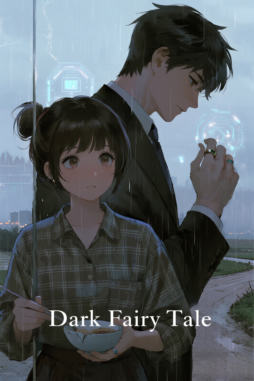 jimeng-2026-04-13-4454-插画、古风插画、漫画感插画、电影感、故事感、氛围感 单向玻璃、量子计算仪器、雨夜…