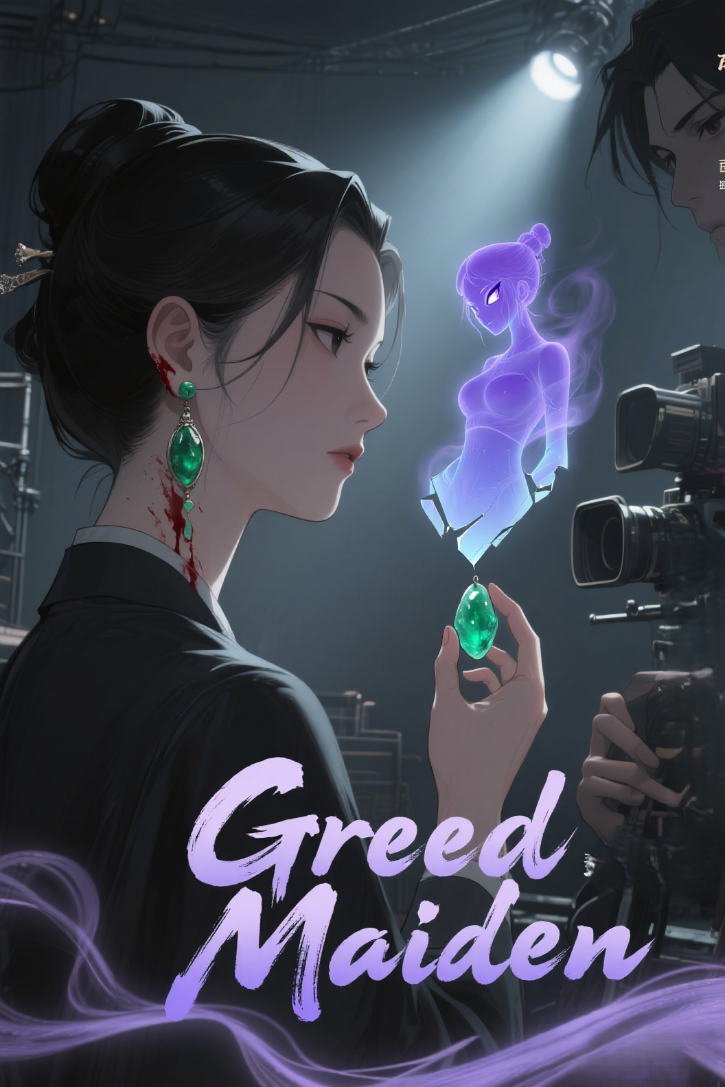 jimeng-2026-04-14-9753-插画、漫画感插画、电影感、故事感、氛围感 伴生婪女、破碎翡翠珰、任菁菁侧影、江小…