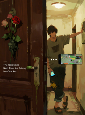 jimeng-2026-04-15-5566-插画、古风插画、电影感、故事感、氛围感 市井复仇、鸭夫妻（鸭姐_老公鸭）、回迁房…