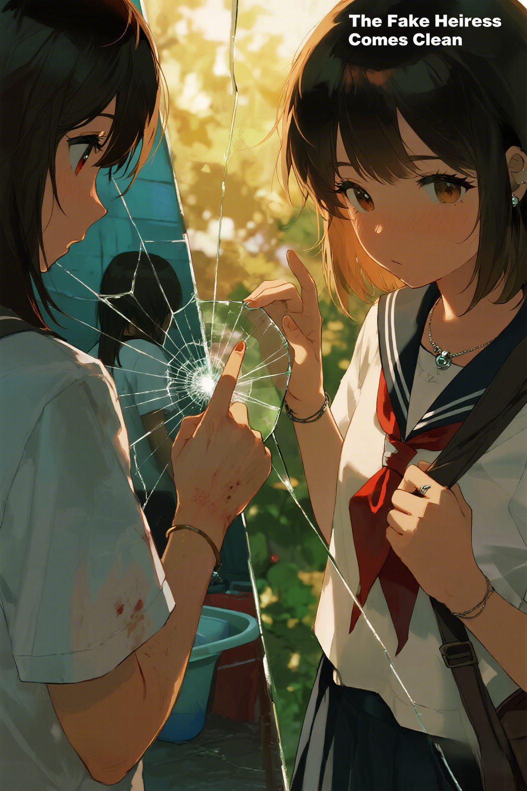 jimeng-2026-04-18-6072-插画、古风插画、漫画感插画、电影感、故事感、氛围感 竖构图半身特写，画面以破碎的…