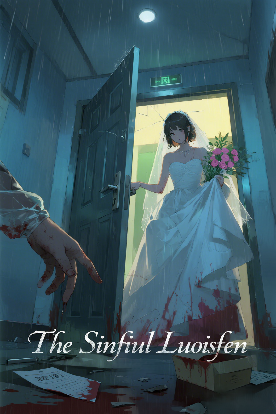 jimeng-2026-04-22-9994-插画、古风插画、漫画感插画、电影感、故事感、氛围感 采用低角度仰拍，以潮湿的公寓…