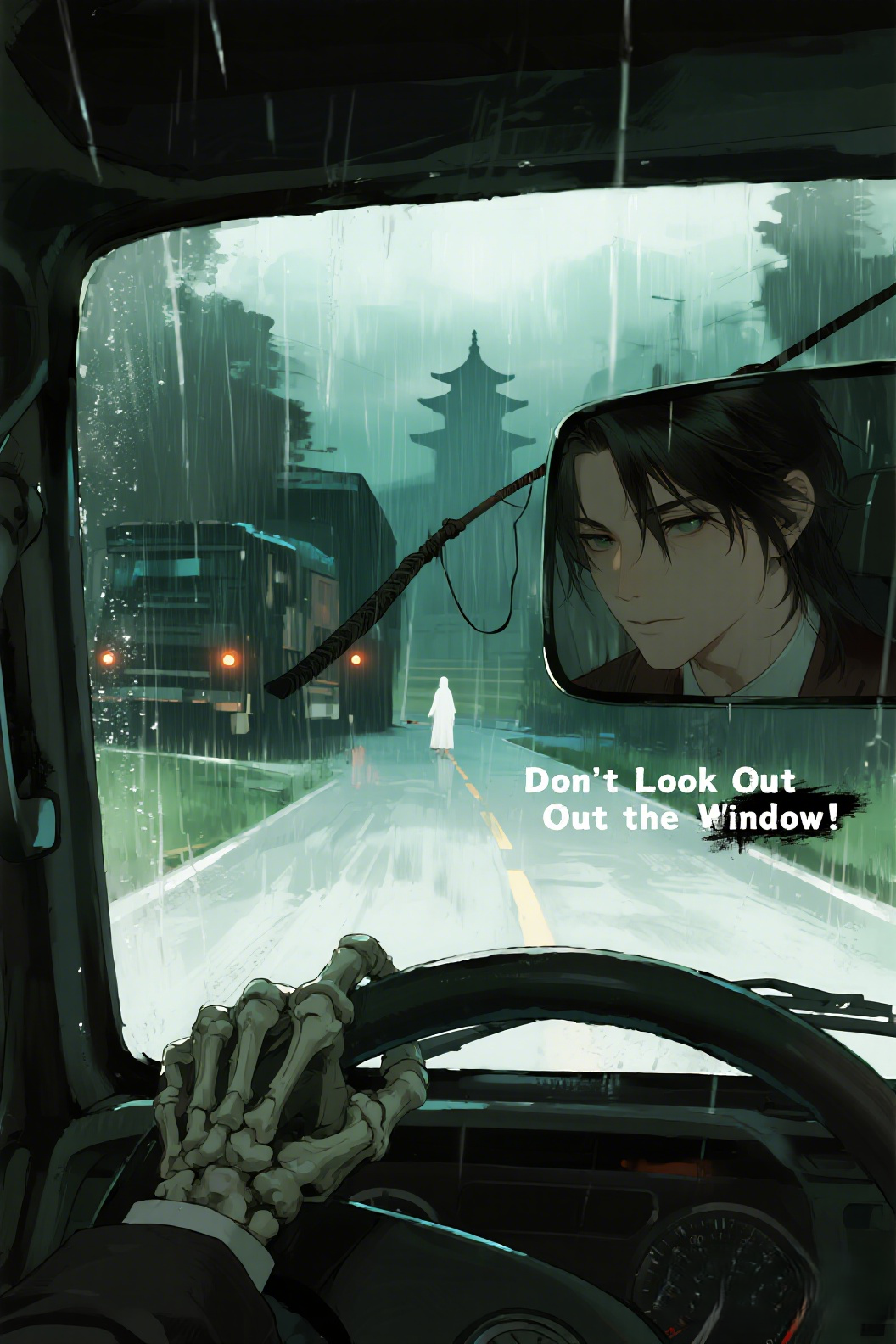 jimeng-2026-04-30-1465-插画、古风插画、漫画感插画、电影感、故事感、氛围感 这是一个车内视角（POV）的…