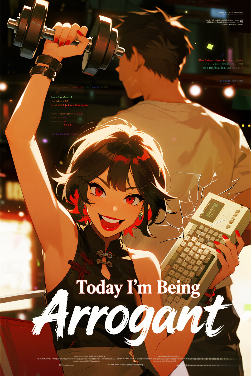 jimeng-2026-06-30-1135-插画、漫画感插画、古风插画、电影感、故事感、氛围感 特写镜头，女主涂着红唇大笑，…