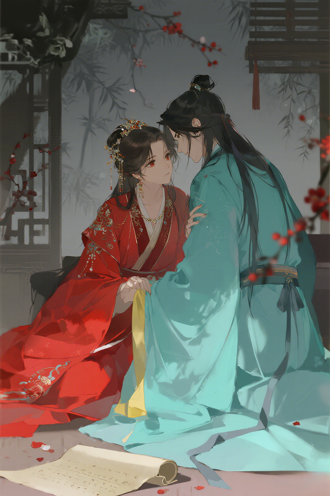 jimeng-2026-07-15-8280-插画、漫画感插画、古风插画、电影感、故事感、氛围感 中式古风，电影质感，宽幅构图…