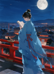 jimeng-2026-07-31-1930-插画、漫画感插画、古风插画、电影感、故事感、氛围感 冷冽月光，朱红宫墙，琉璃瓦，…