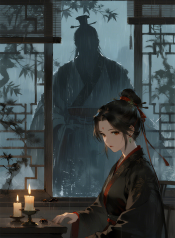 jimeng-2026-08-03-9010-插画、漫画感插画、古风插画、电影感、故事感、氛围感 古风权谋，昏暗室内，烛光摇曳…
